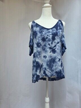American Eagle Soft & Sexy Blue Tie Dye Cold Shoulder Top Women's Large